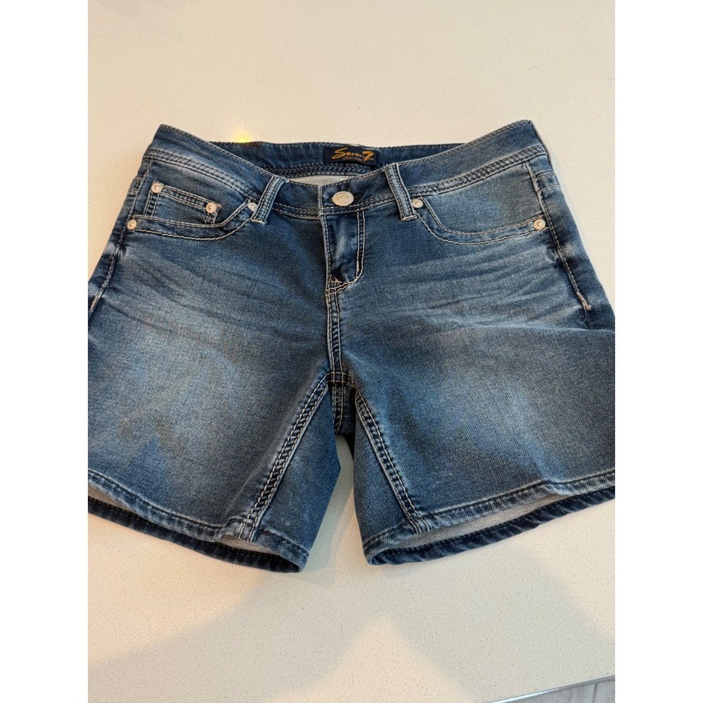Seven7 Womens Size 4‎ Medium Wash Embroidered Denim Jean Shorts Low Rise Blue